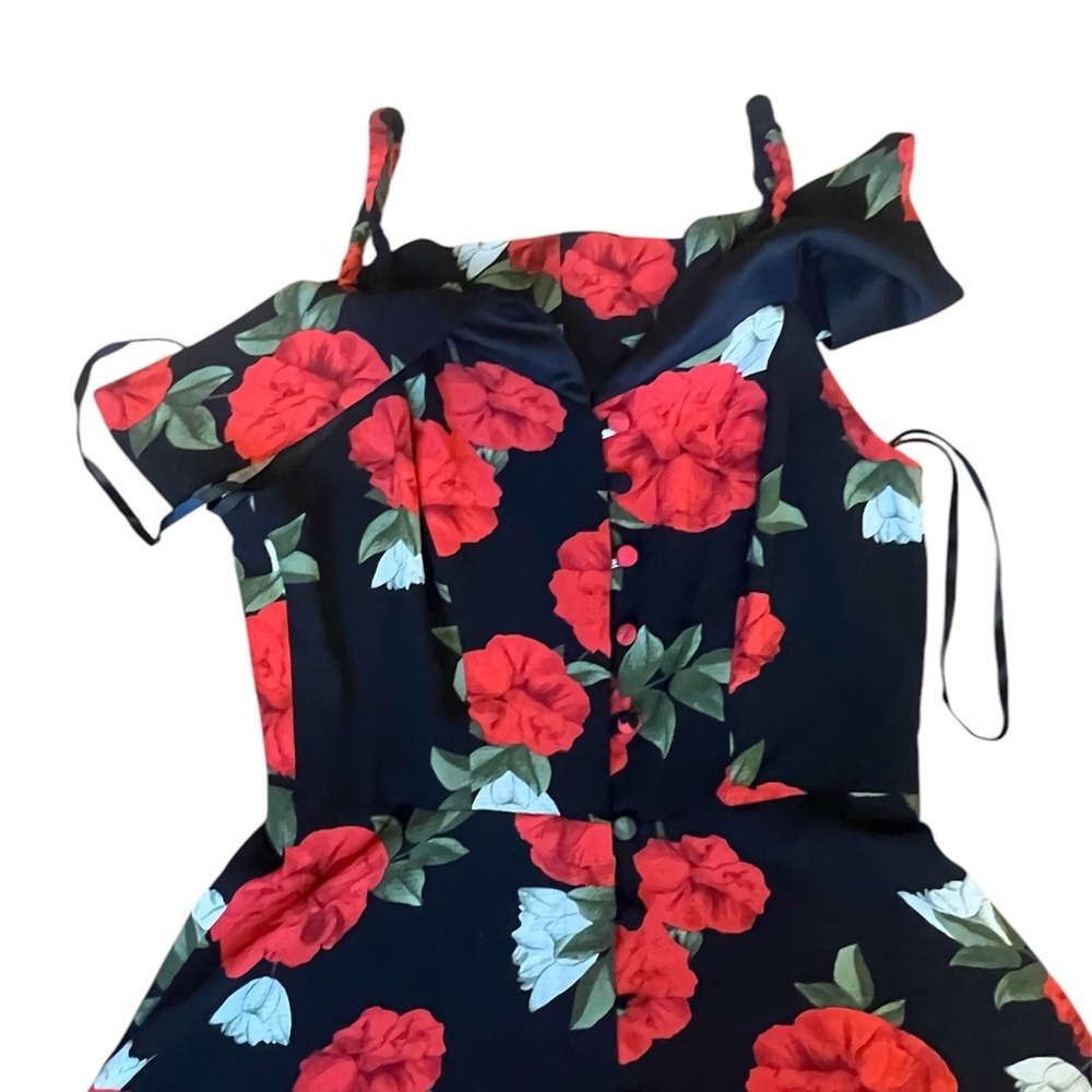 Moody Bright Red Floral Maxi High-Low Hem Off the Shoulder Dress size 4 - Picture 4 of 6